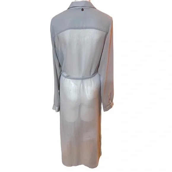 Soft Surroundings Blue Sheer Lace Long Sleeve Tie Belted Maxi Embroidered Dress - Picture 4 of 8